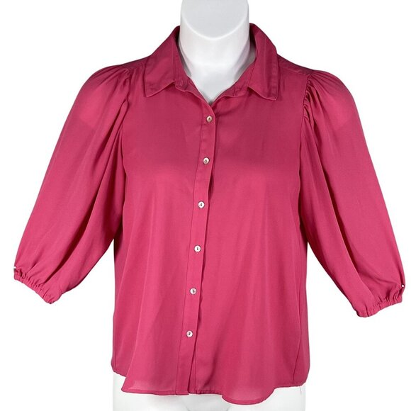 Nanette Lepore Womens S Pink Button Up Blouse 3/4 Balloon Puff Sleeves Office - Picture 1 of 13